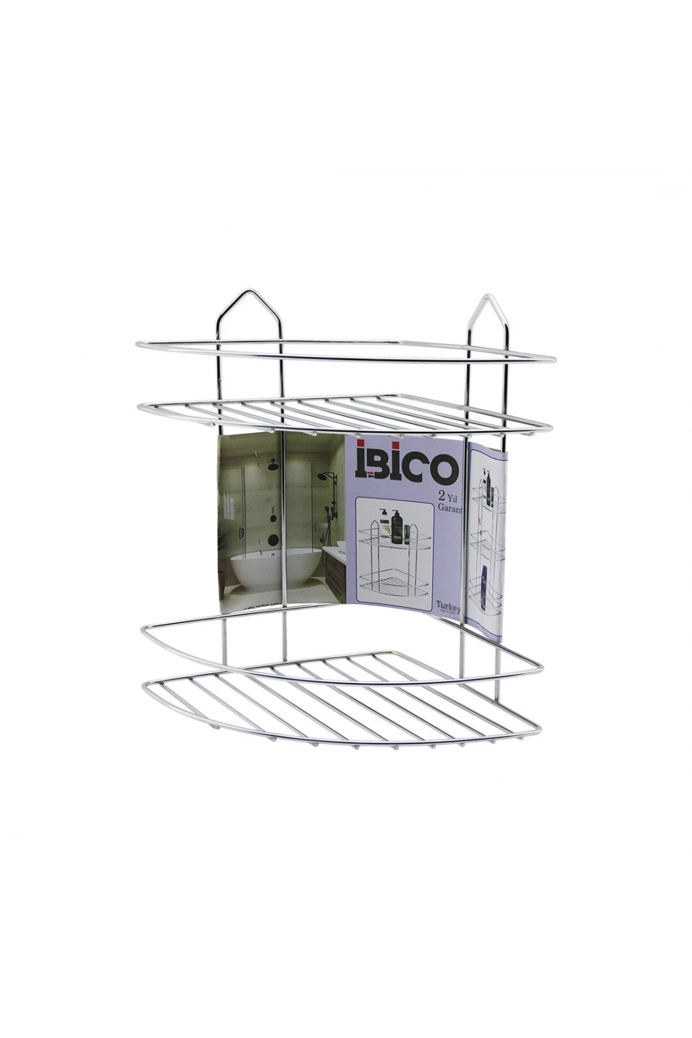 İbico K13-018 ( 2 Katlı & Üçgen ) ( Krom ) ( Metal ) Banyo Köşelik & Duşkabin Raf*12