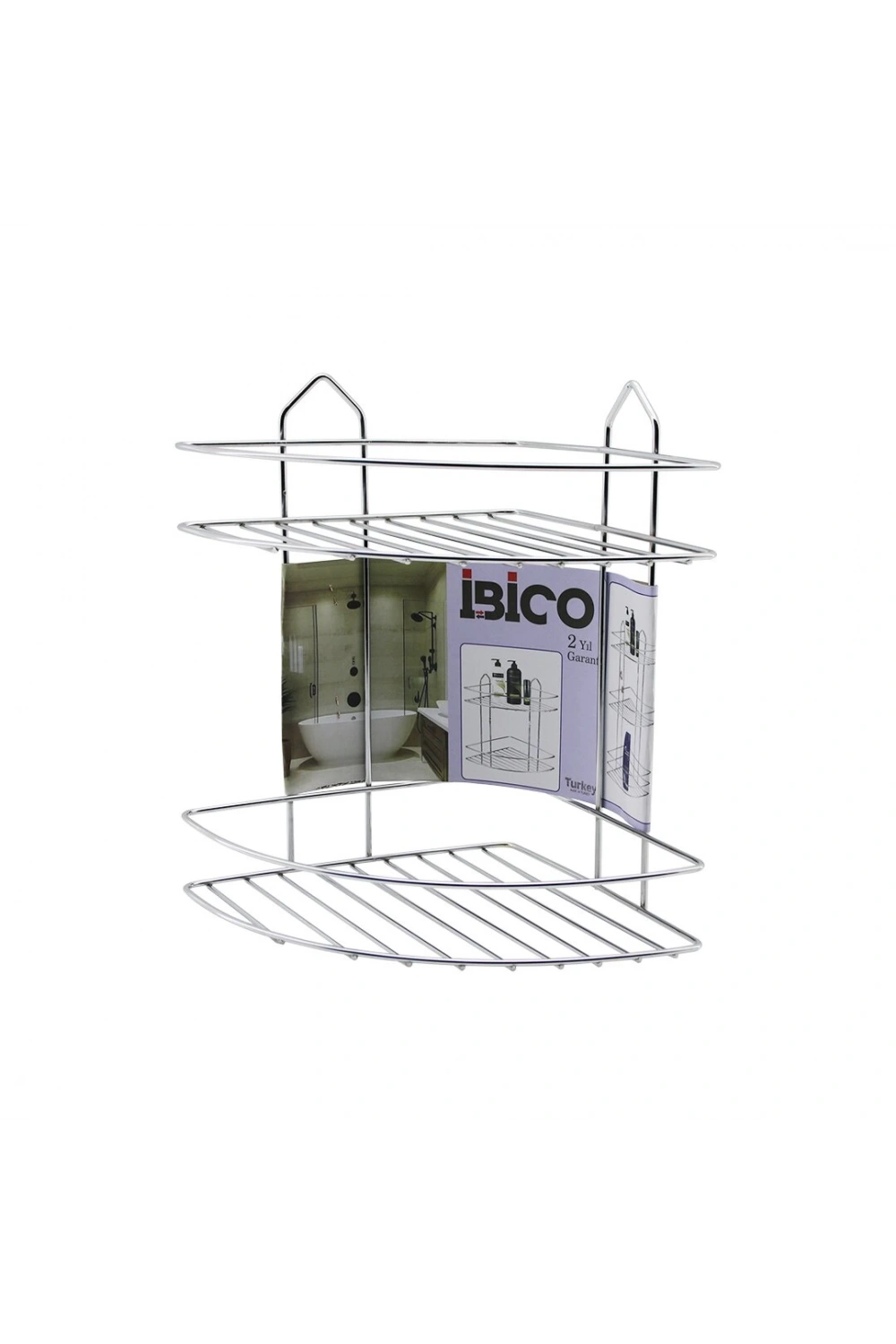 İbico K13-018 ( 2 Katlı & Üçgen ) ( Krom ) ( Metal ) Banyo Köşelik & Duşkabin Raf*12