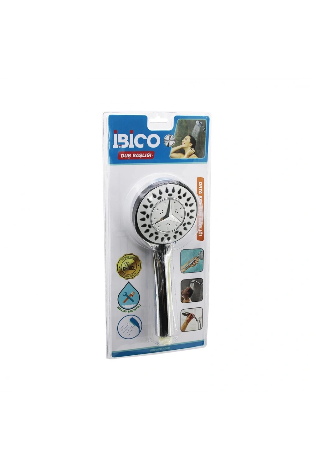 İbico K13-037 (mercedes) (orta) (yuvarlak& Bombeli=9.5cm) Duş Başlık (kademeli) (krom Gövde& Siyah Kenar-iğne) (sap:13.5cm)*77