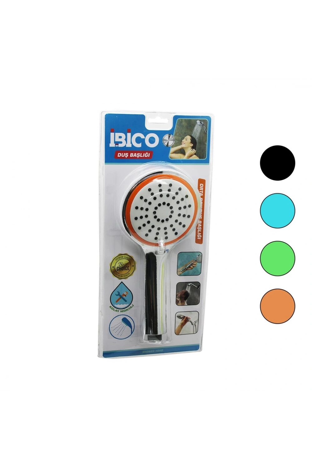 İbico K13-041 (orta Boy) (yuvarlak& Bombeli=10.7cm) Duş Başlık (kademeli)(krom Gövde& R.kenar)(vakumlu)(sap:13cm)*77