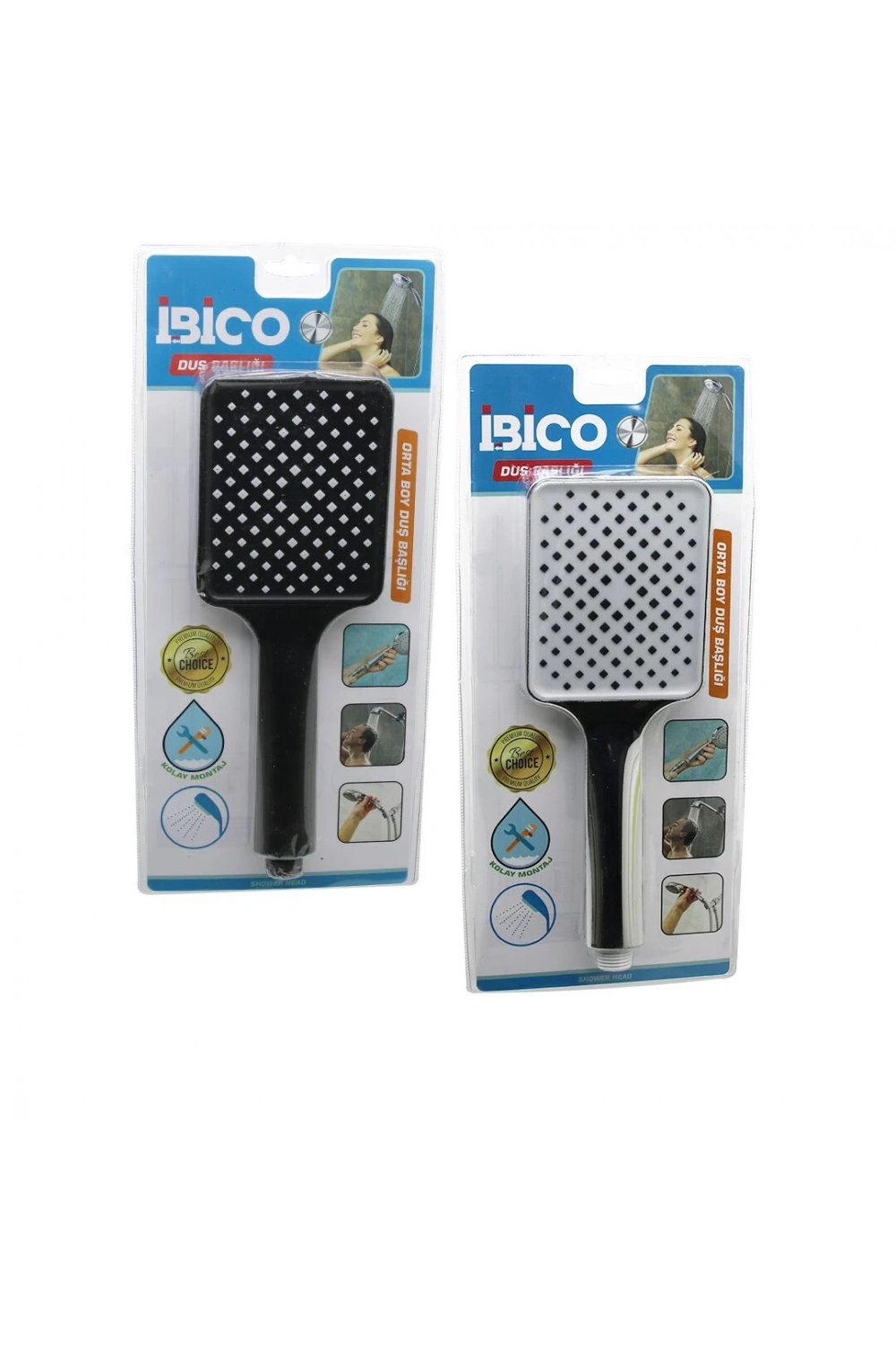 İbico K13-044 (orta Boy) (d.gen Başlık=9.5x12cm) Duş Başlık (vakumlu) (krom Gövde-syh İğne & Syh Gövde & Byz İğne) (sap=14cm)*90