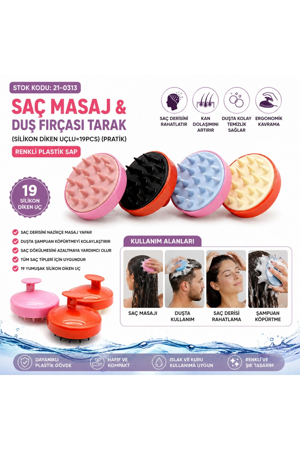 İbico Silikon Uçlu Pratik Saç Masaj & Duş Fırçası*240