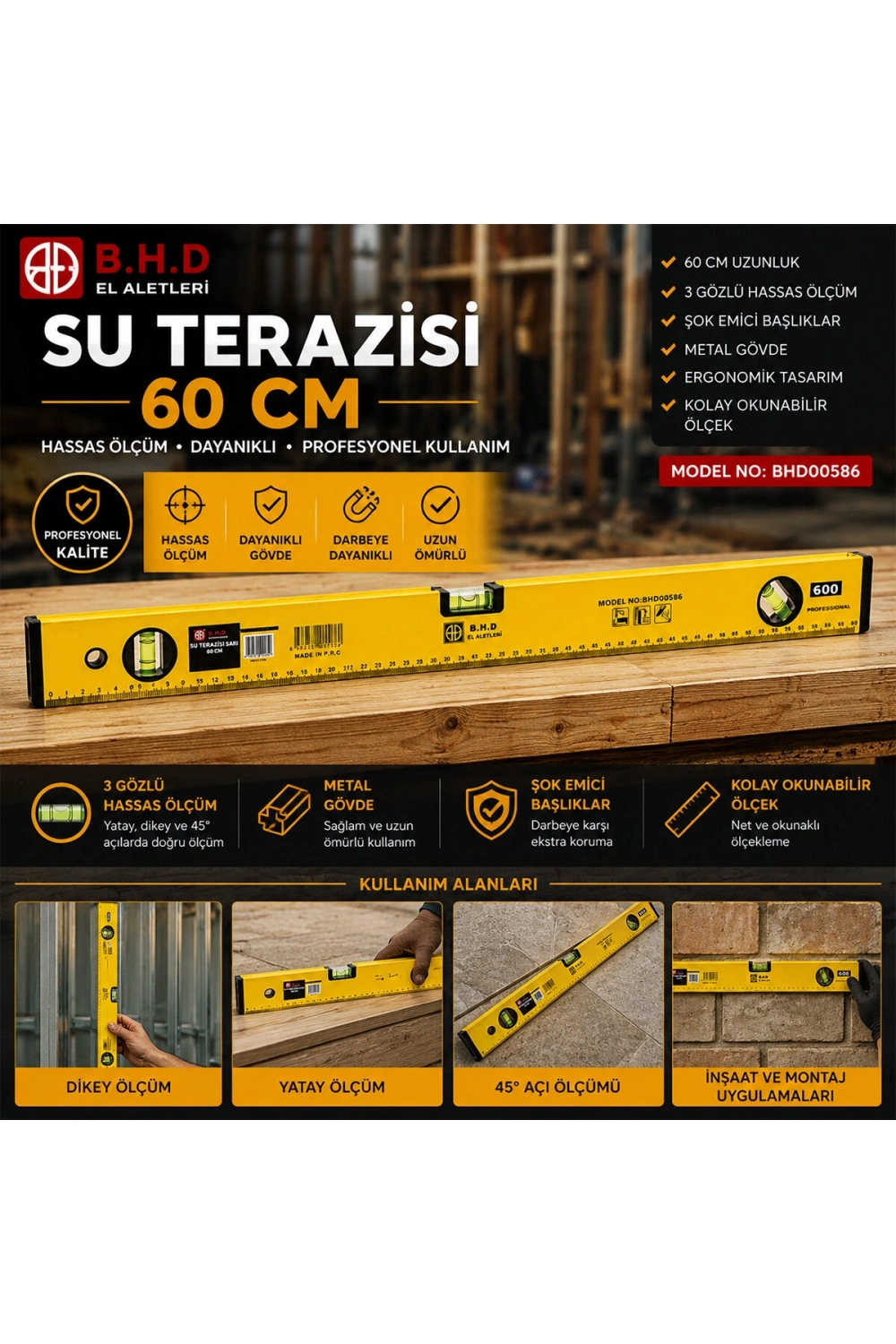 Kınetex Ktx-1121 ( 60cm ) Su Terazisi ( Turuncu Metal )*60