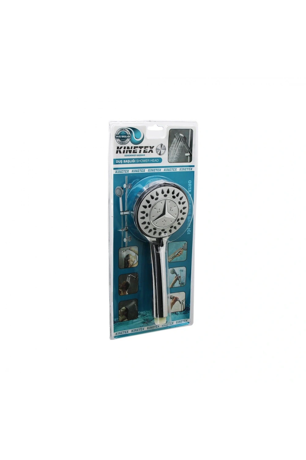 Kınetex Ktx-2345 (mercedes) (orta) (yuvarlak& Bombeli=9.5cm) Duş Başlık (kademeli) (krom Gövde& Siyah Kenar-iğne) (sap:13.5cm*50