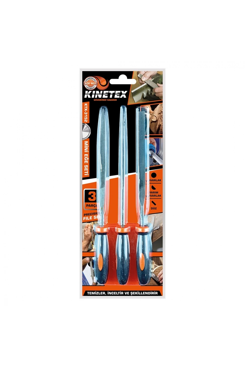 Kınetex Ktx-3152 ( 3pcs ) Mini Eğe Seti ( Düz & Yuvarlak & Üçgen )*240