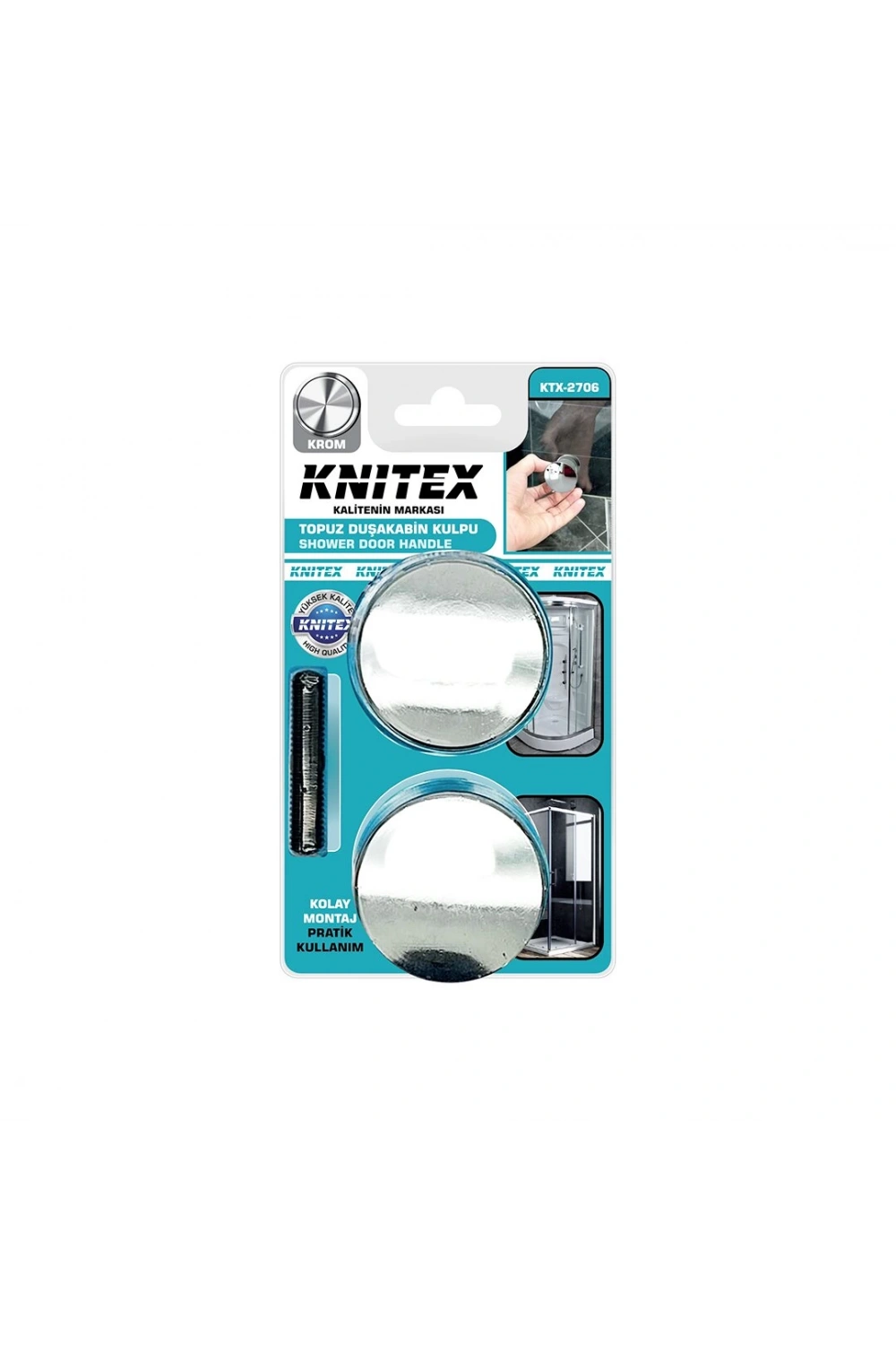 Knıtex Ktx-2706 ( 2li ) Plastik Krom Kaplama Topuz Duşakabin Kulpu*50x4