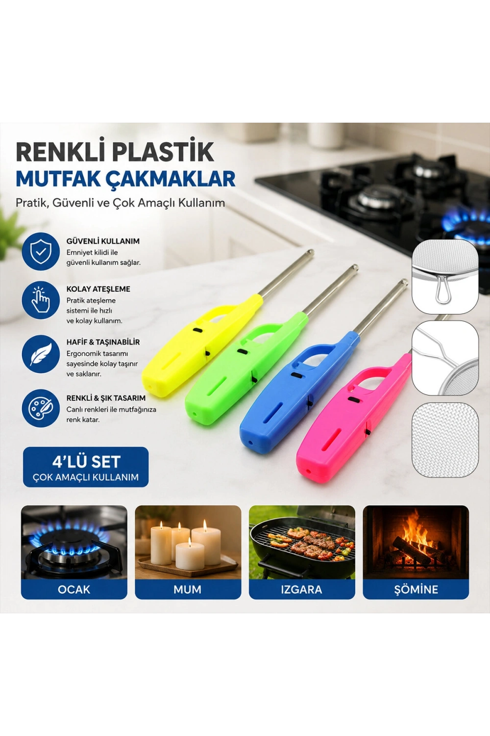 Koko-0103-0104 Mutfak Çakmak Mc2 Renkli Plastik*24x6