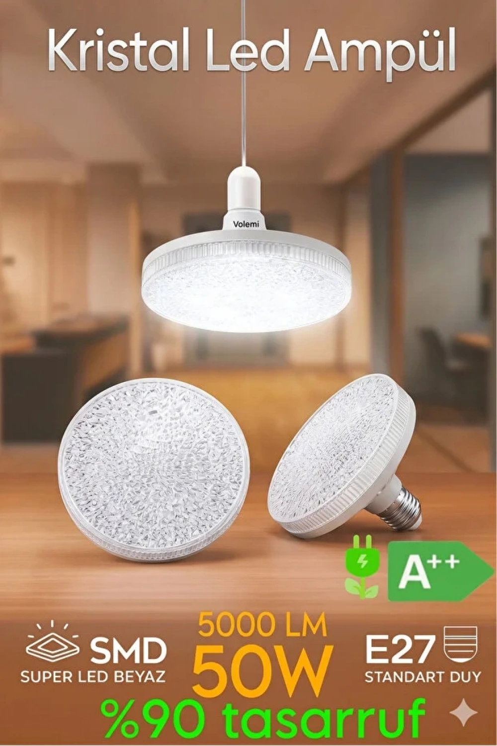 Kristal Tasarım 50W Süper Led Ampul 5000 Lümen E27 Duy Beyaz Işık Yüksek Tasarruflu Lamba Ampul