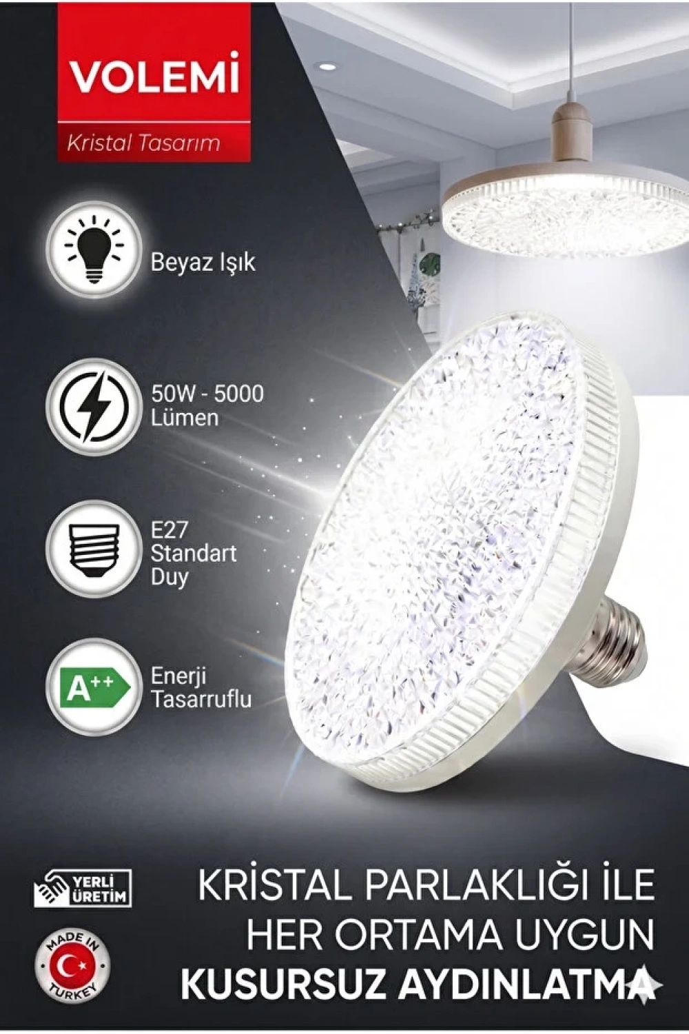 Kristal Tasarım 50W Süper Led Ampul 5000 Lümen E27 Duy Beyaz Işık Yüksek Tasarruflu Lamba Ampul