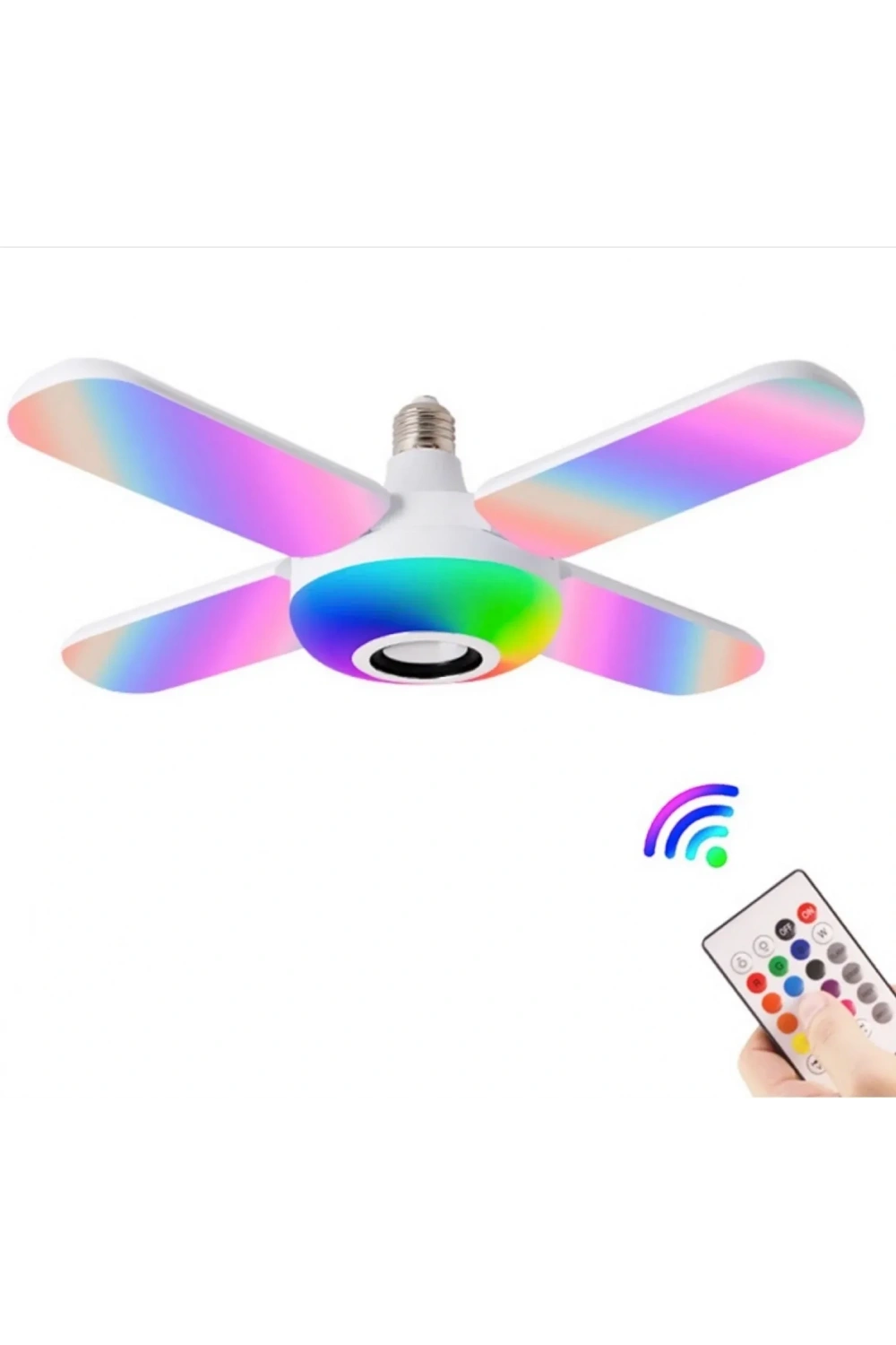 Lamba 4 Kanatlı E27 Duya Takılan Kumandalı Katlanabilir Led Müzik Lamba Işığı Avize Bluetooth Hoparlör