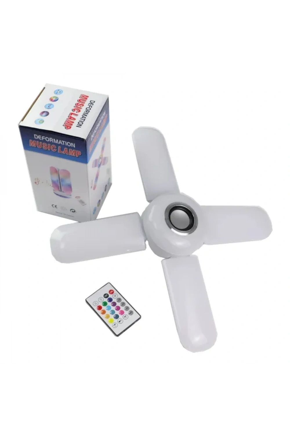 Lamba 4 Kanatlı E27 Duya Takılan Kumandalı Katlanabilir Led Müzik Lamba Işığı Avize Bluetooth Hoparlör