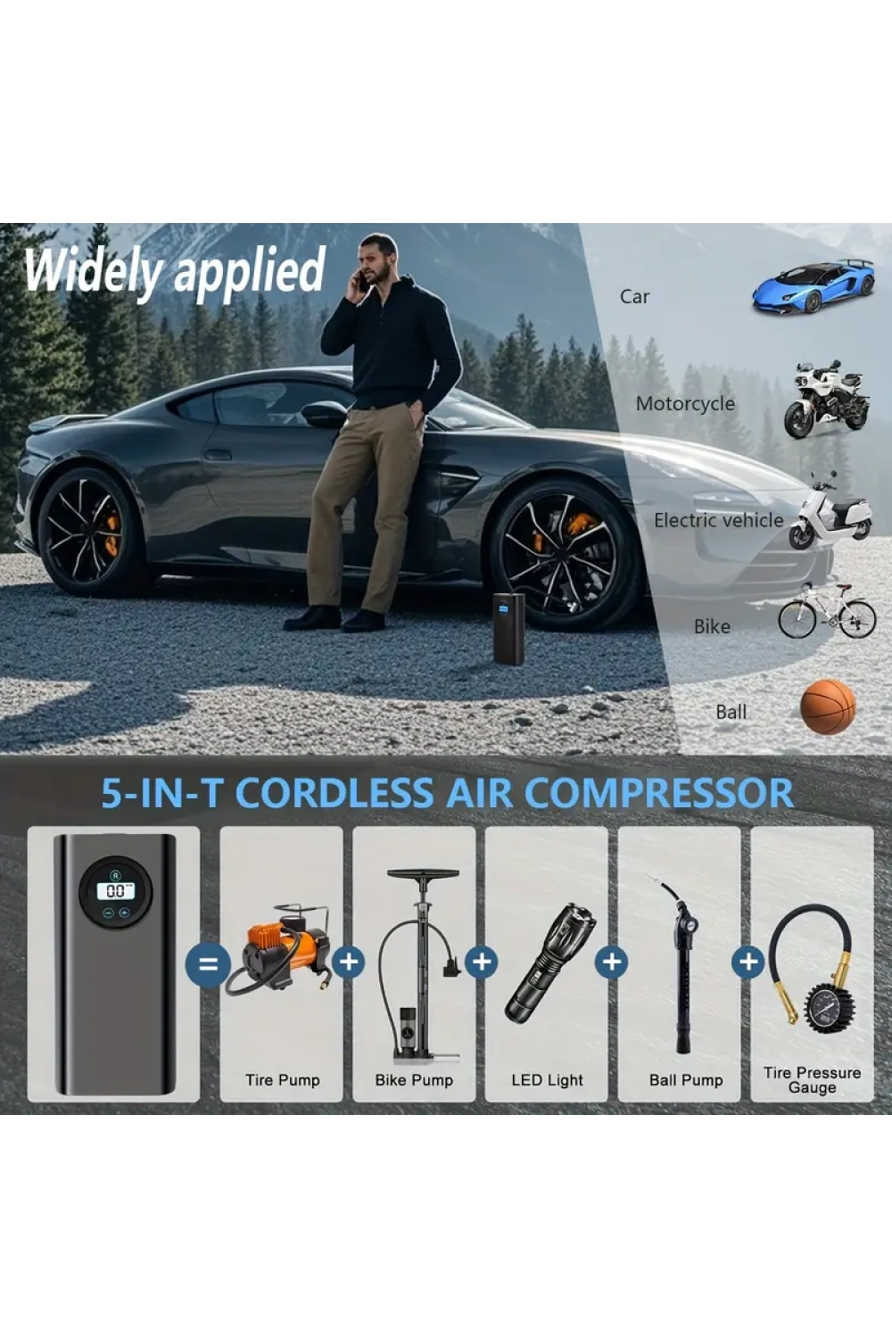 Lcd Ekranlı Taşınabilir Hava Kompresörü