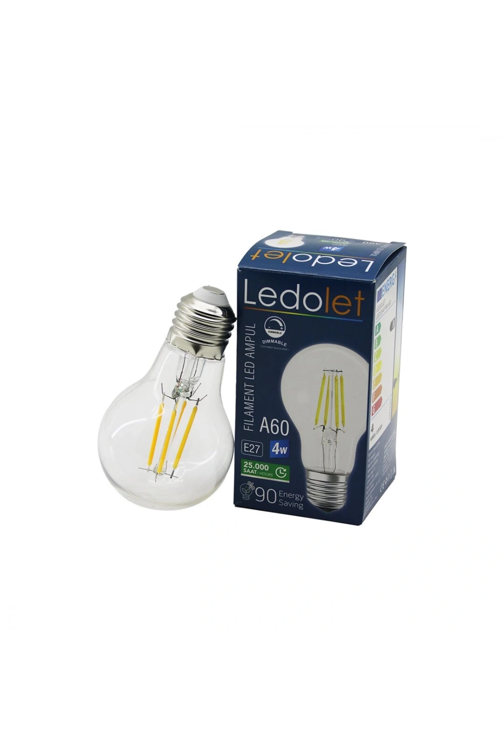 Ledolet A-60 ( 4w & E27 ) Flament Led Rustik Ampul ( 400lumen & 2200k ) (kırılmaz Gövde)*80