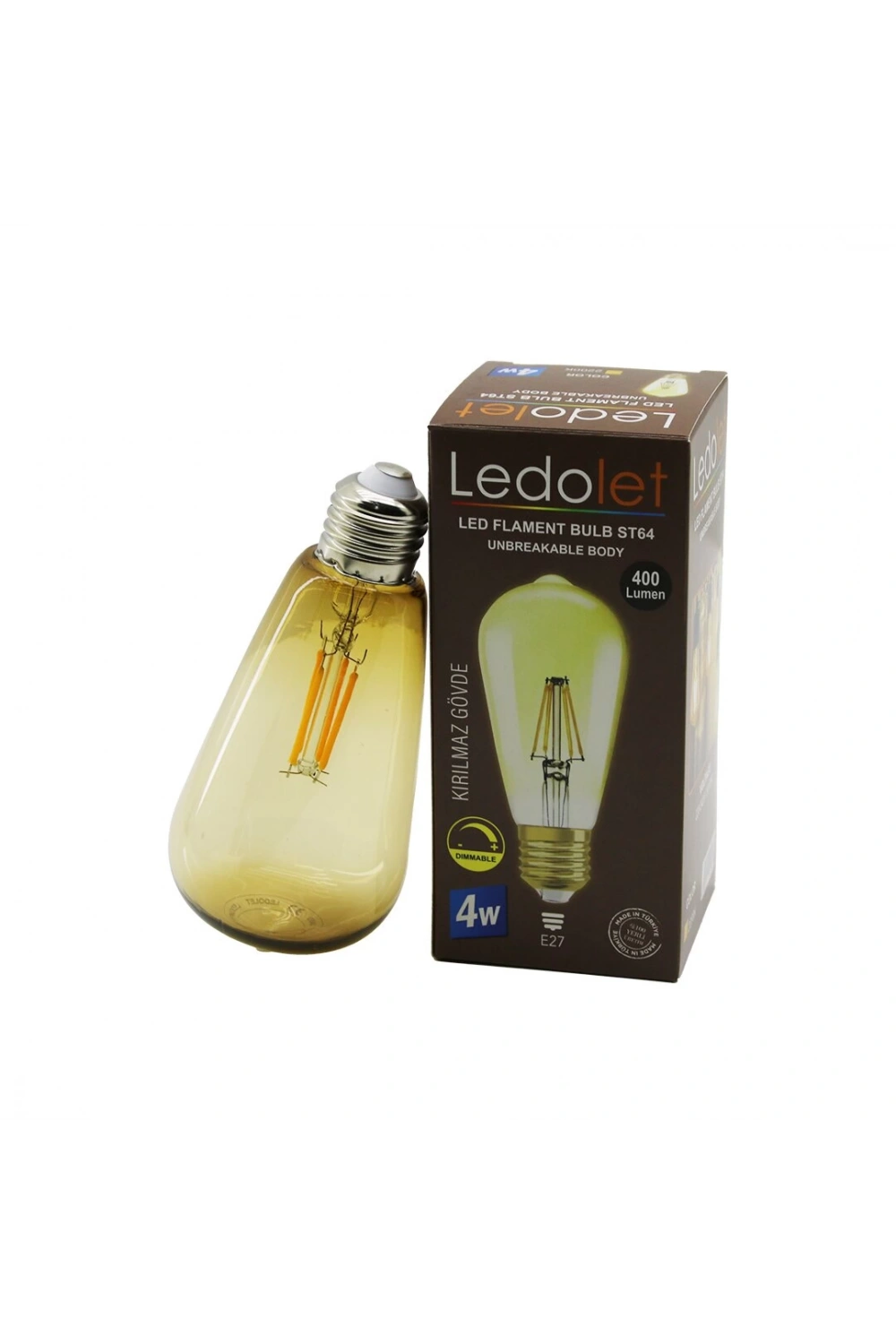 Ledolet St-64 ( 4w & E27 ) ( Gold Color ) Flament ( Rustik ) Ampul ( 400lumen & 2200k ) (kırılmaz Gövde)*80
