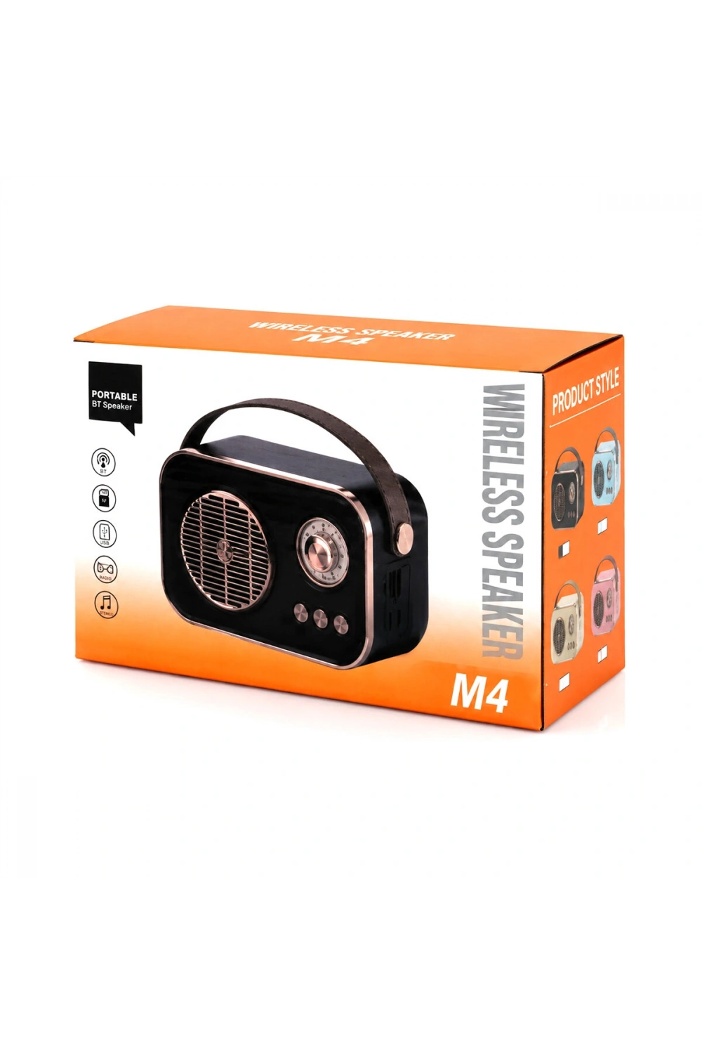 M4 Portable Pl-4641 (wireless) Hoparlör & Speaker (ışıklı) (usb Şarjlı) (renkli Kasa & Bronz Çerçeve)(usb & Dc 5v & Tf)*80