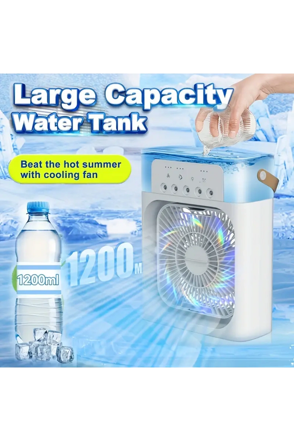 Masaüstü Mini Su Ve Buz Hazneli Buhar Püskürtmeli 3in1 Vantilatör Fan