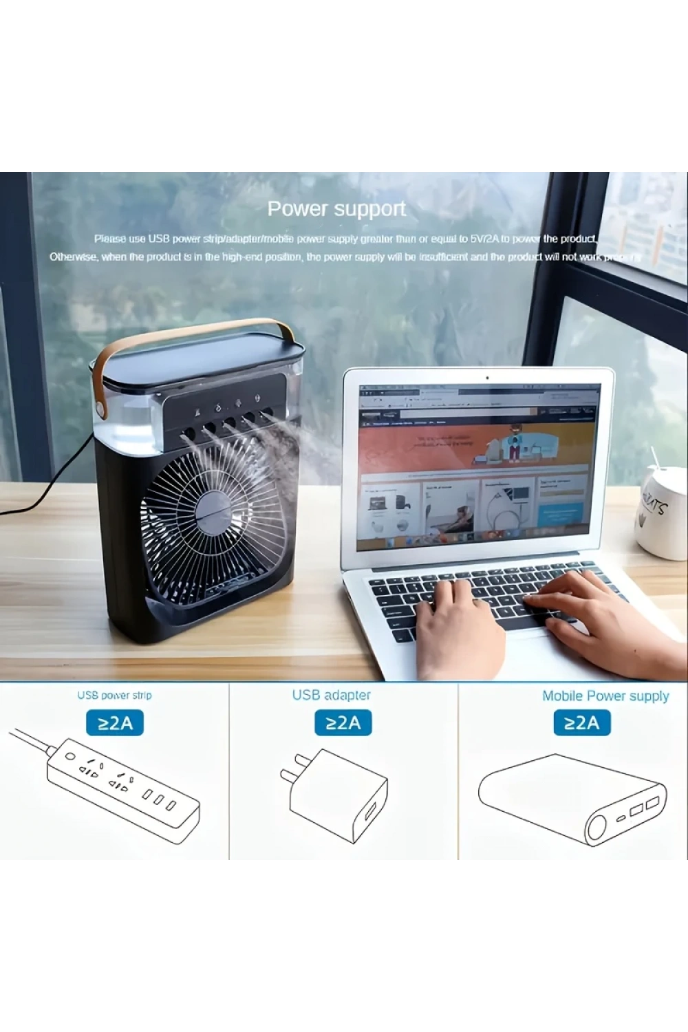 Masaüstü Mini Su Ve Buz Hazneli Buhar Püskürtmeli 3in1 Vantilatör Fan