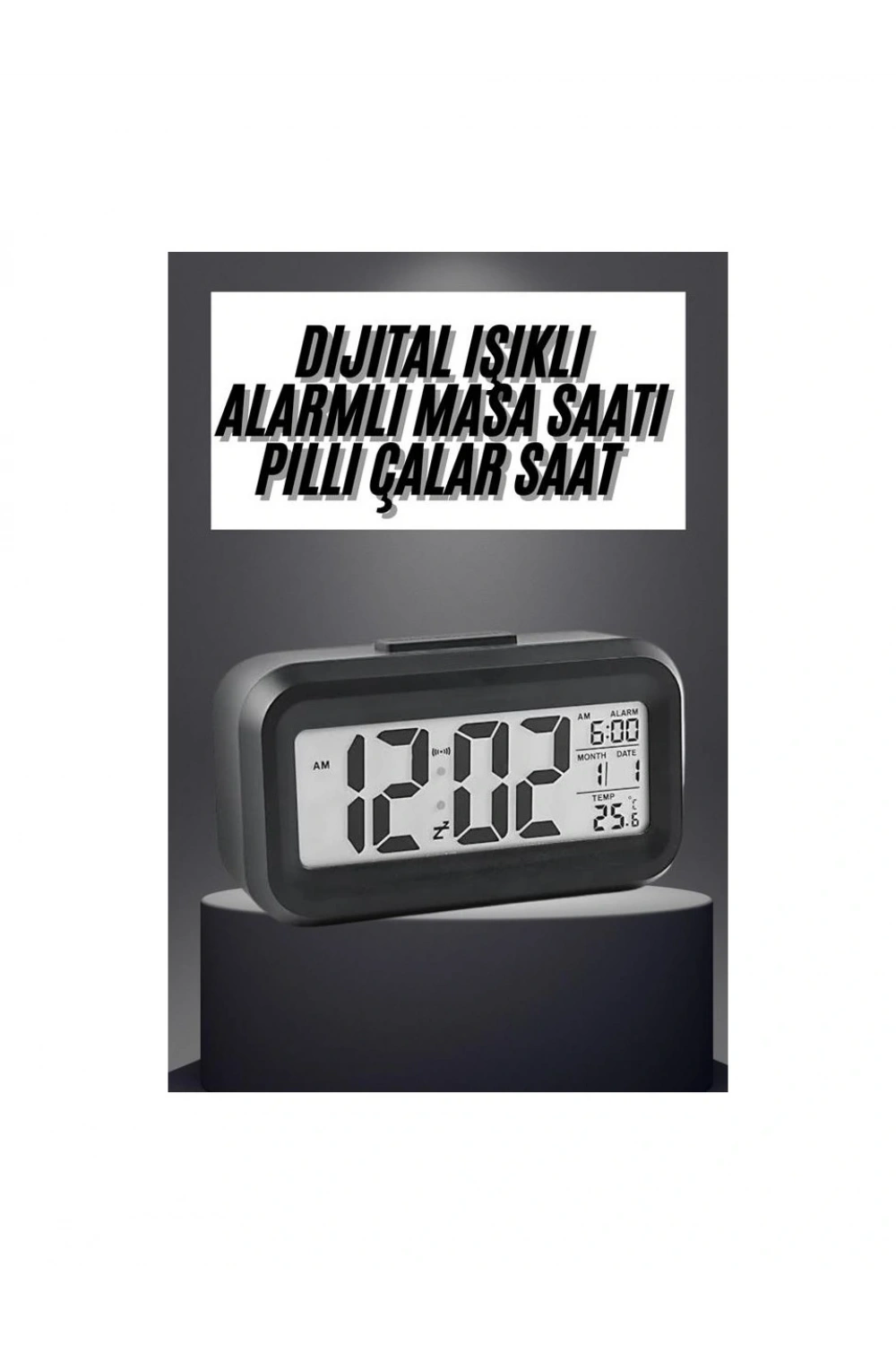 Masaüstü Saat Takvim Termometre Beyaz Siyah