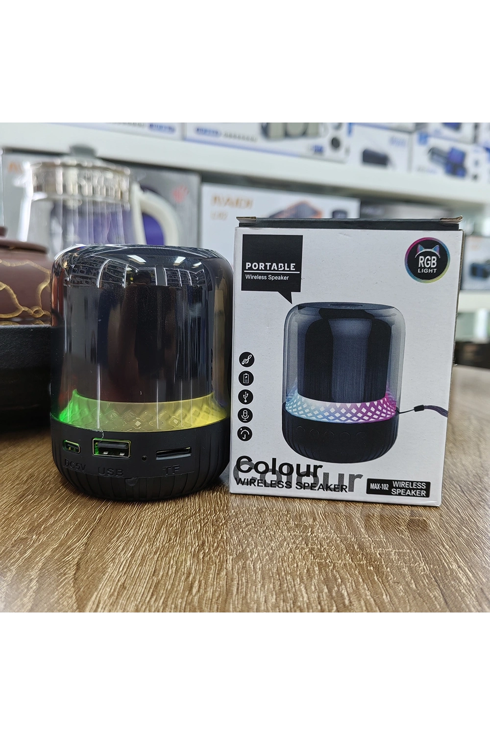 MAX-19 şeffaf RGB işık Mini BT hoparlör kablosuz aktif Subwoofer Stereo bas Mini hoparlör