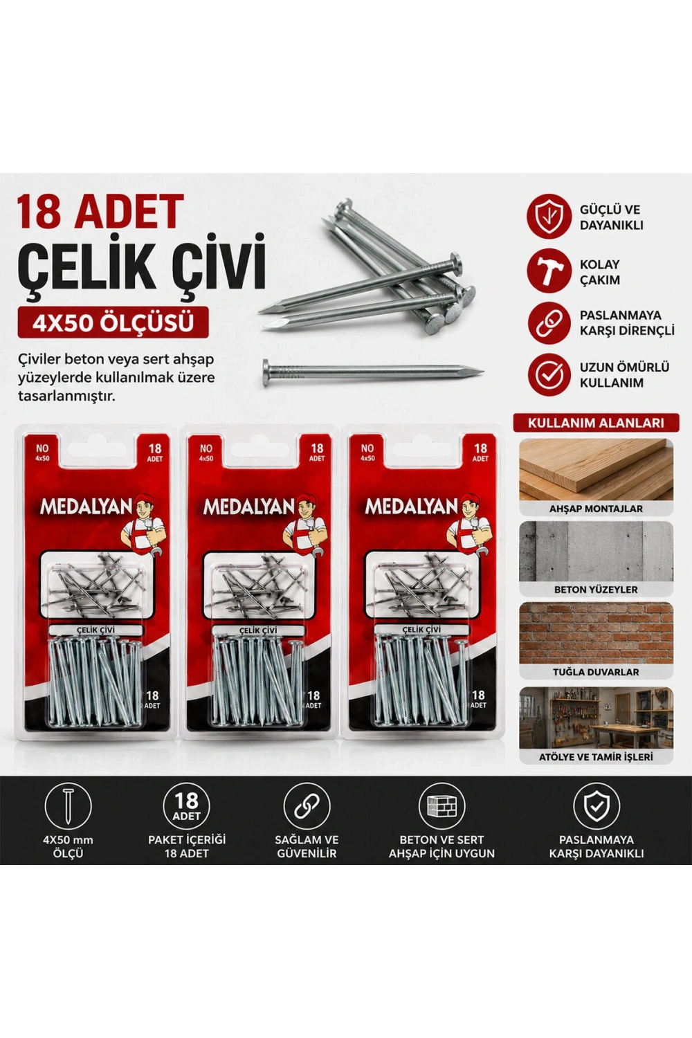 Medalyan Dl-20 ( 4x50 ) ( Beton ) Çelik Çivi ( 18pcs )*12x10