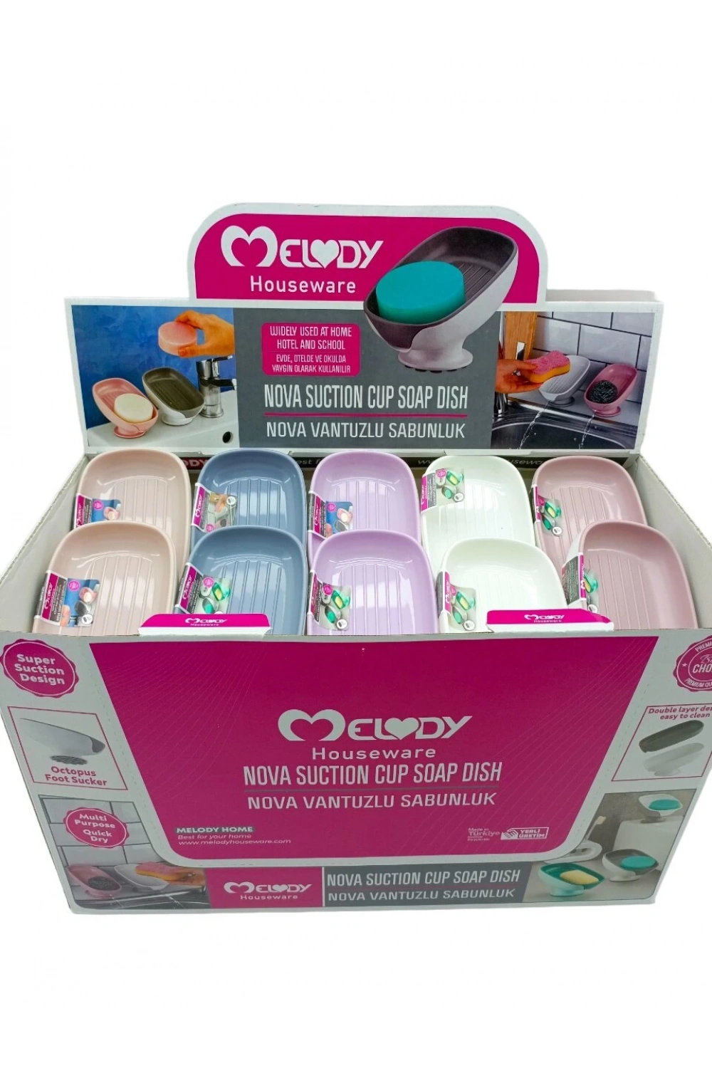Melody M-087 Nova ( Vantuzlu ) Sabunluk & Süngerlik (renkli Plastik) ( Eğimli Duruş Ayaklı )*30=k