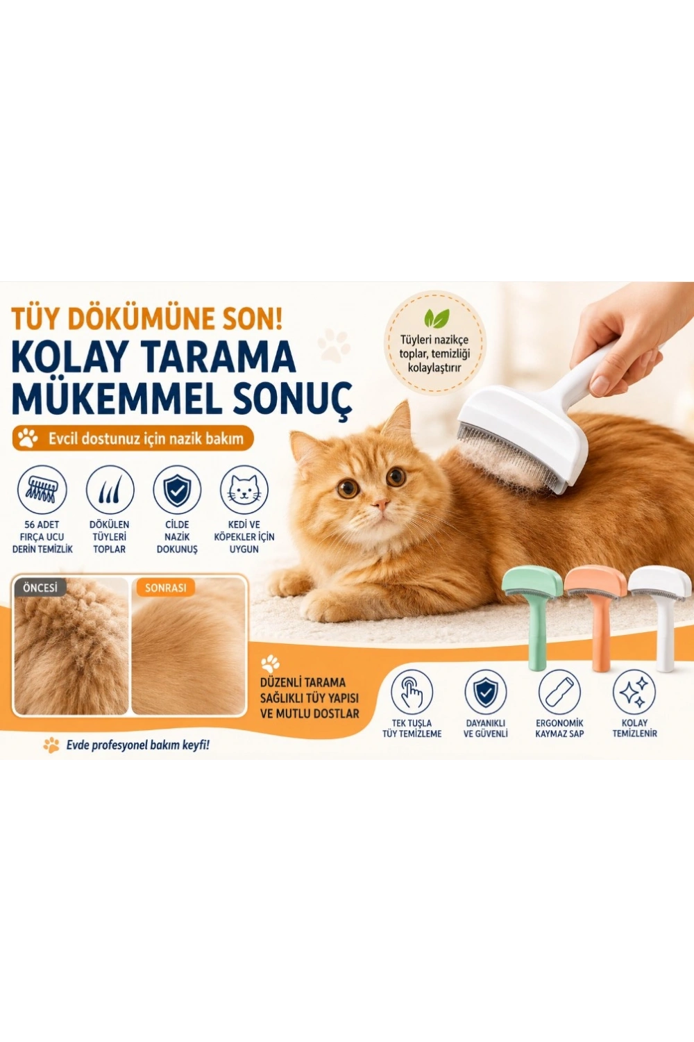 Metal Uçlu Evcil Hayvan Tüy Toplama Tarağı