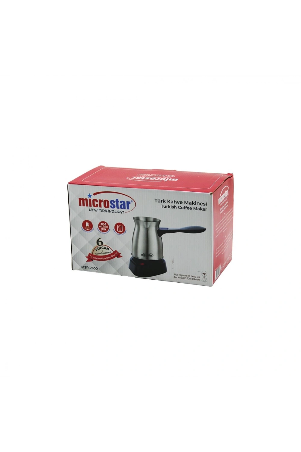 Microstar Msr-7600 (çelik) Elektrikli Cezve (türk Kahve Makinesi & 6fincan) ( Tak-çıkar Kulp ) (400ml)*12
