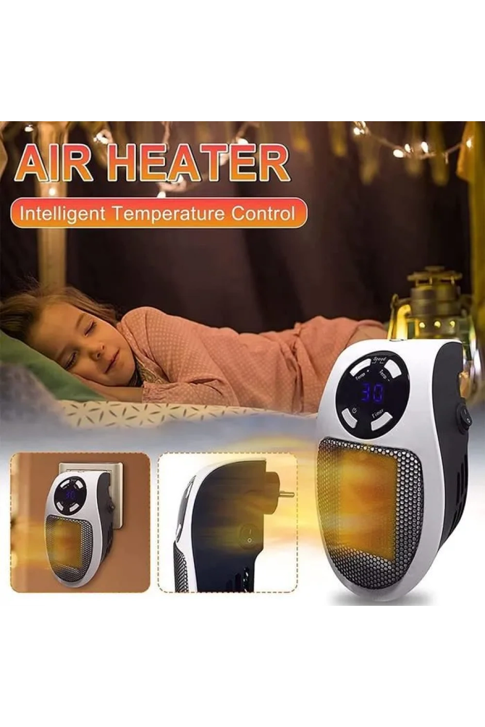Priz Tipi Uzaktan Kumandalı Taşınabilir Isıtıcı Zamanlayıcı - Otomatik Kapanma 500w