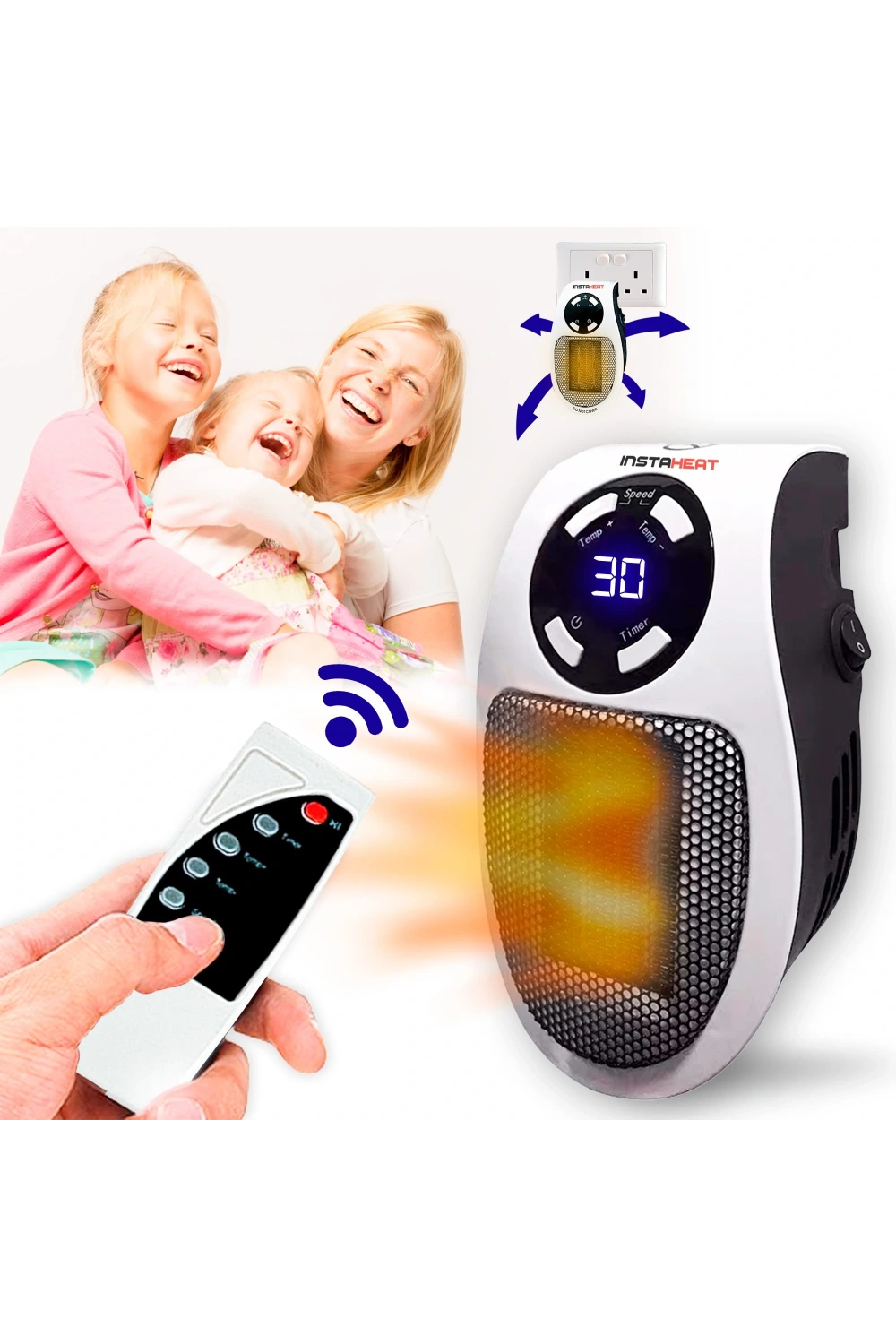 Priz Tipi Uzaktan Kumandalı Taşınabilir Isıtıcı Zamanlayıcı - Otomatik Kapanma 500w