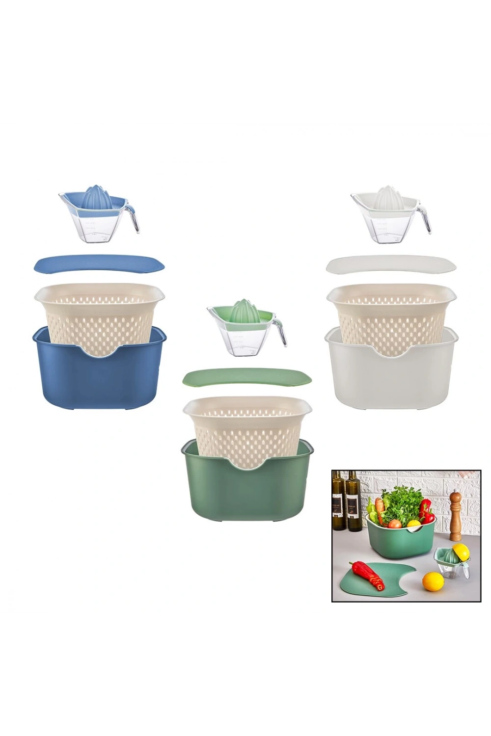Moi Plastik Oce-1005 (mix) (5pcs) Mutfak Seti Pls.(karıştırma Kap=4lt & Süzgeç=3.5lt & Kesim Pano & Sıkacak=0.25lt)*16=k