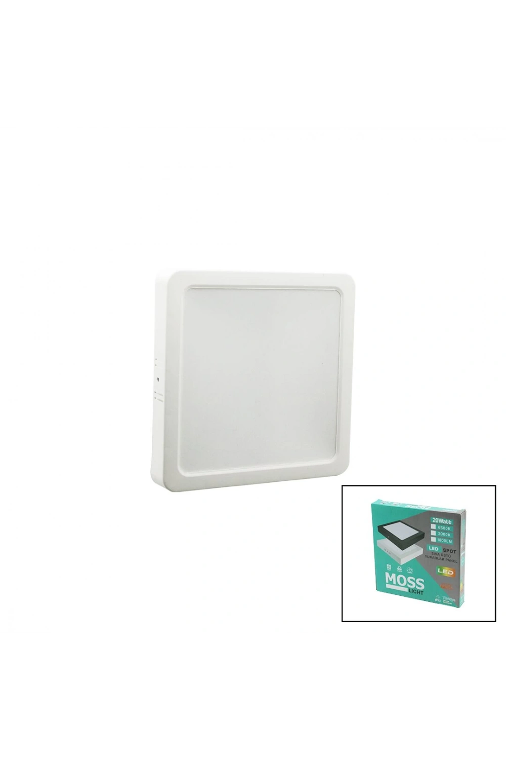 Moss Lıght ( 20w ) ( Beyaz Metal Kasa ) ( Sıva Üstü ) ( Kare ) Led Slim Panel (1350lm)*40