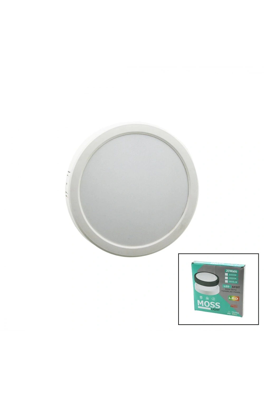 Moss Lıght ( 20w ) ( Beyaz Metal Kasa ) ( Sıva Üstü ) ( Yuvarlak ) Led Slim Panel (1350lm)*40