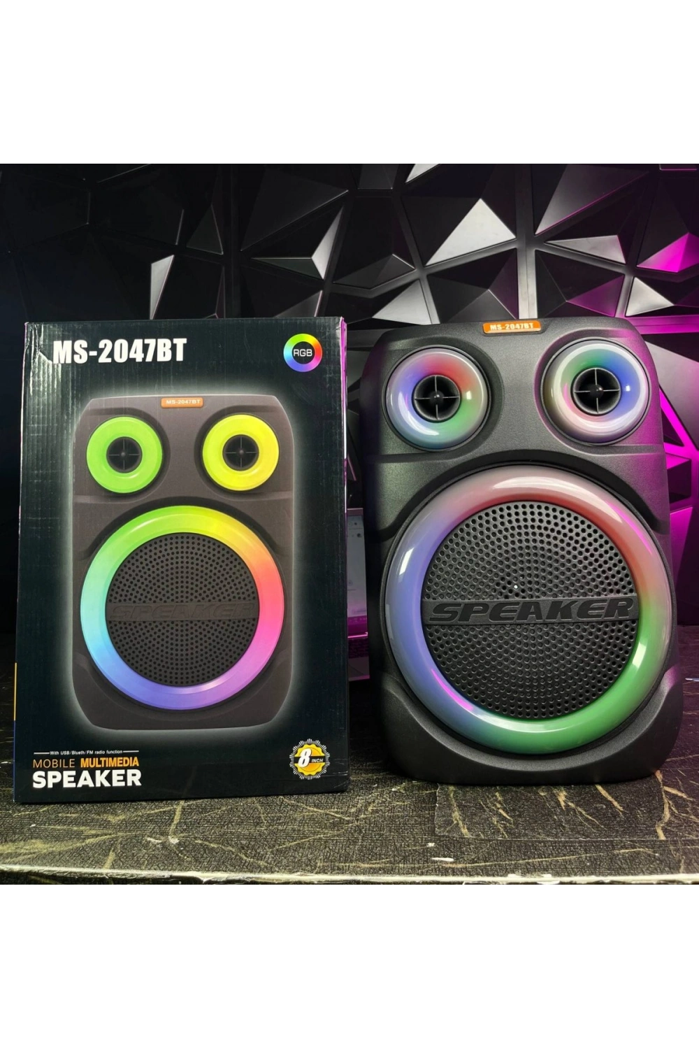MS Bluetooth ve USB Girişli 8 inch Şarjlı Işıklı Müzik Sistemi MS-2047 BT