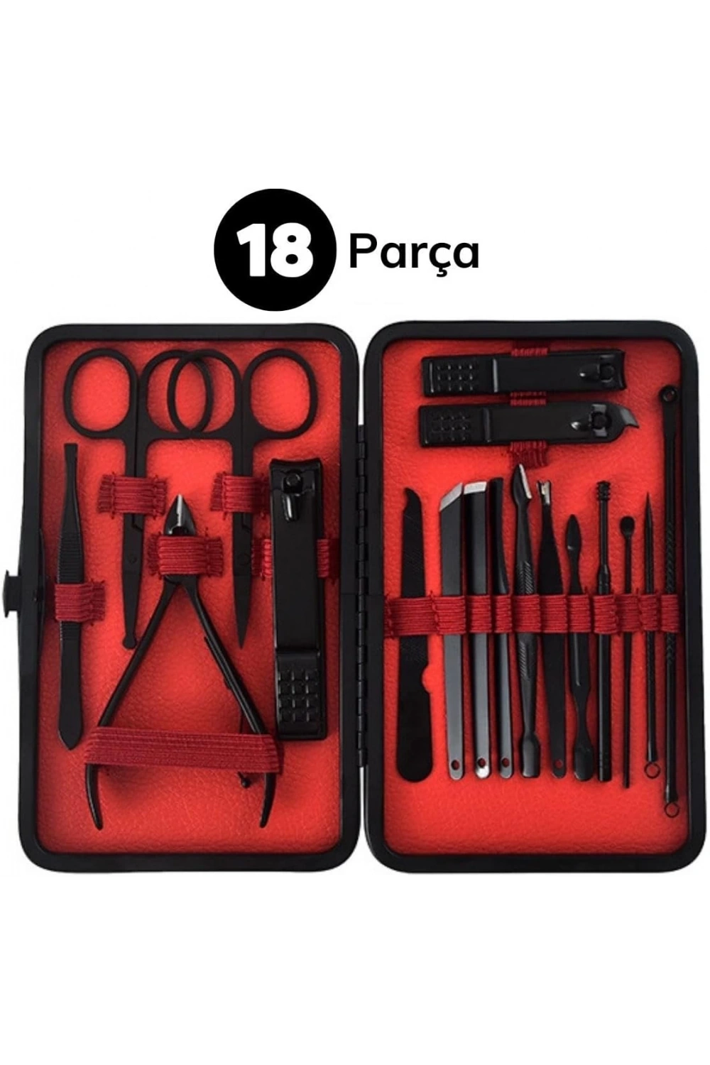 Mujgan 18 Parça Manikür Pedikür Set Kutusu Çelik Deri Çantalı Bakım Seti
