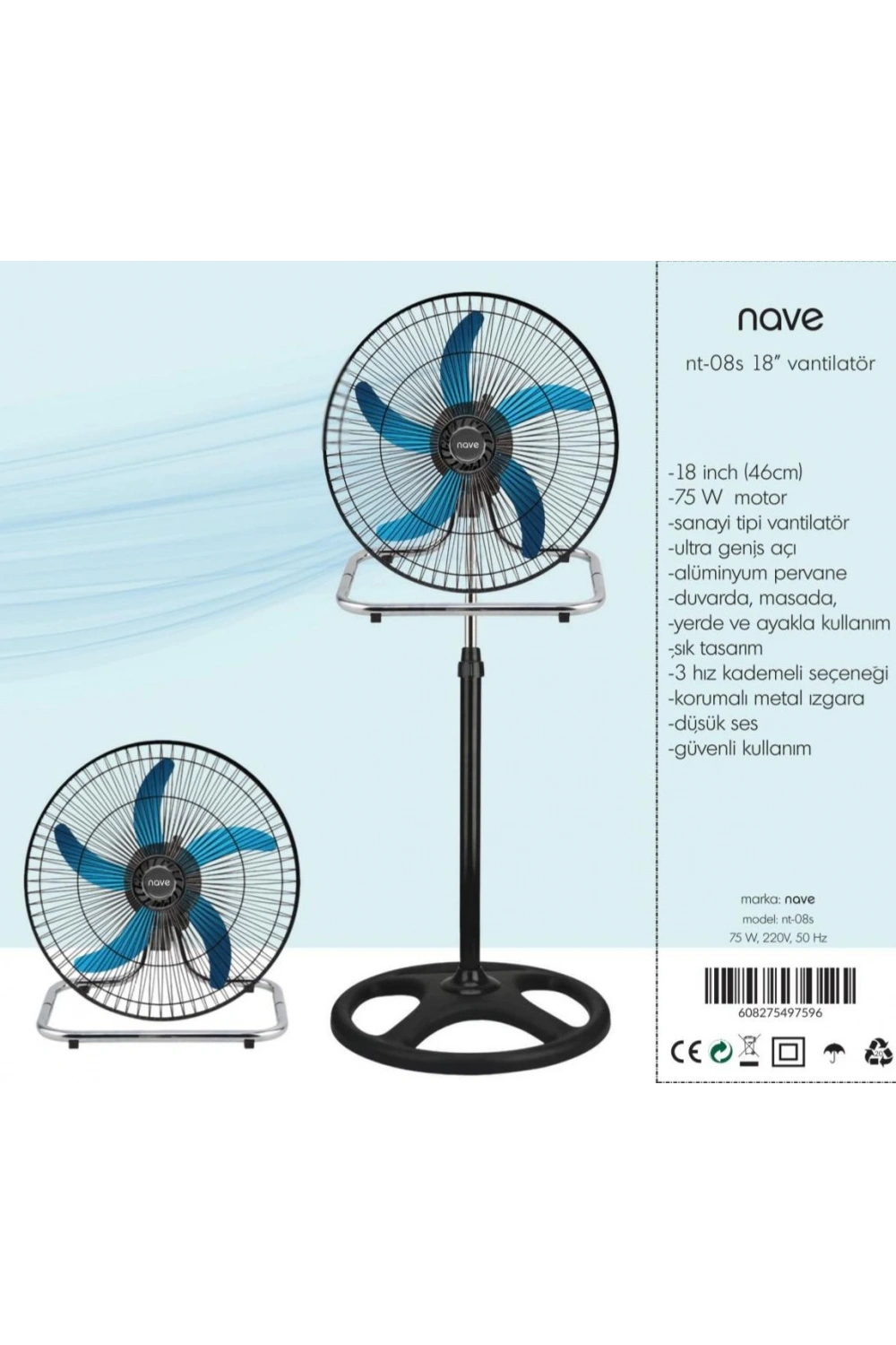 Nave Vantilatör Nt-08s 18 Inch. Sanayi Tipi Vantilatör. 18 ( 46 Cm.) 75 Watt Motor
