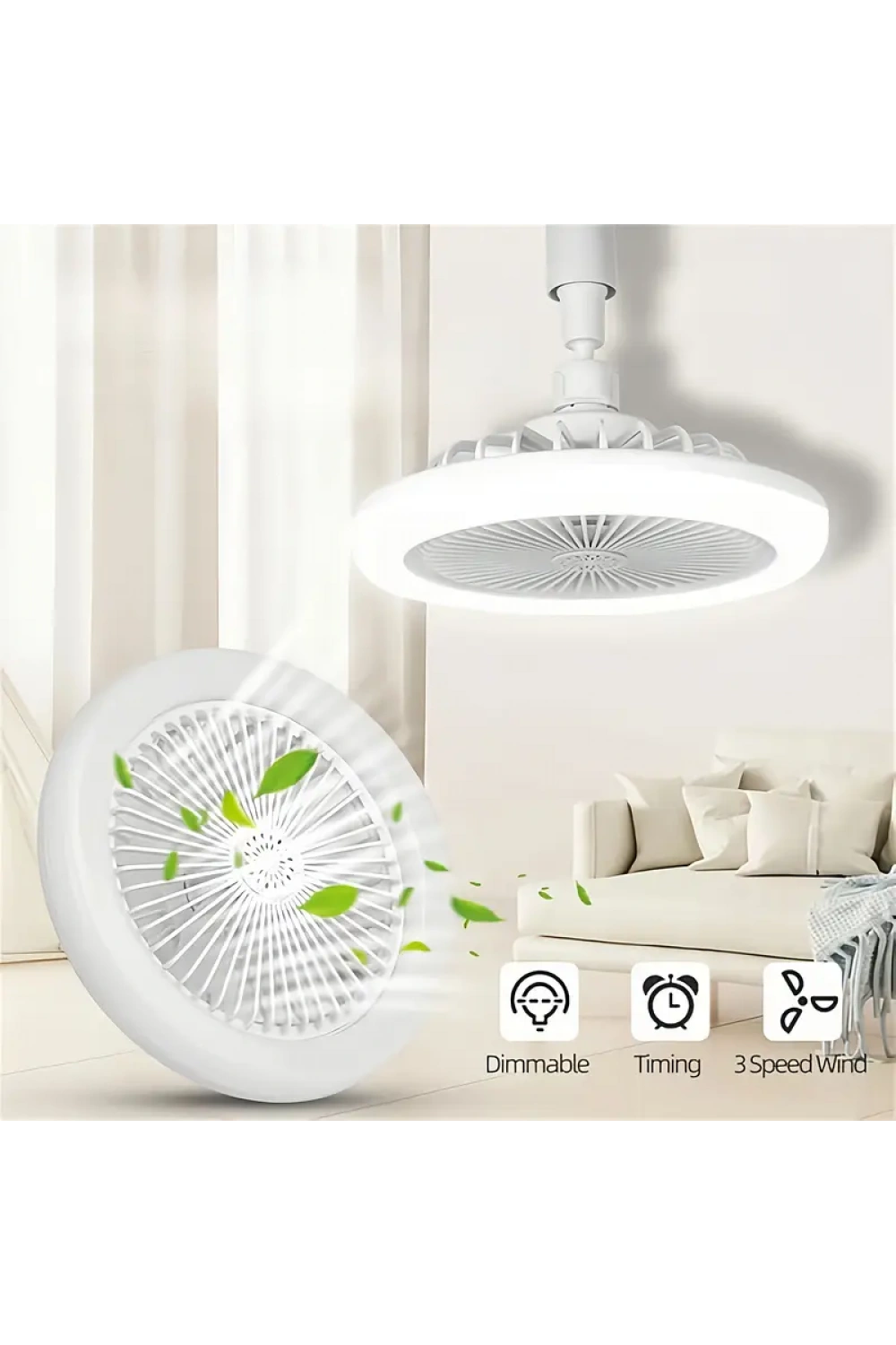 Neno ( Pervaneli ) (3 Renk Ledli) (kumandalı & Vantilatör) Lamba Ampul ( Oynar Başlı Duy ) (çap:15cm) ( 6500lumen & 3200k )*24