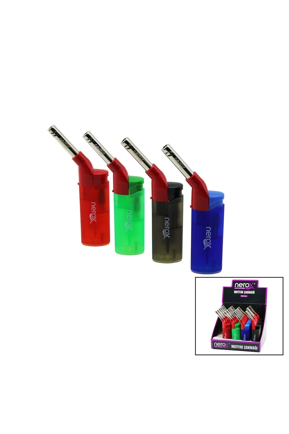 Nerox Nrx-0631 Mutfak Çakmak ( Şeffaf Renkli ) ( Eğri Uçlu )*24x20