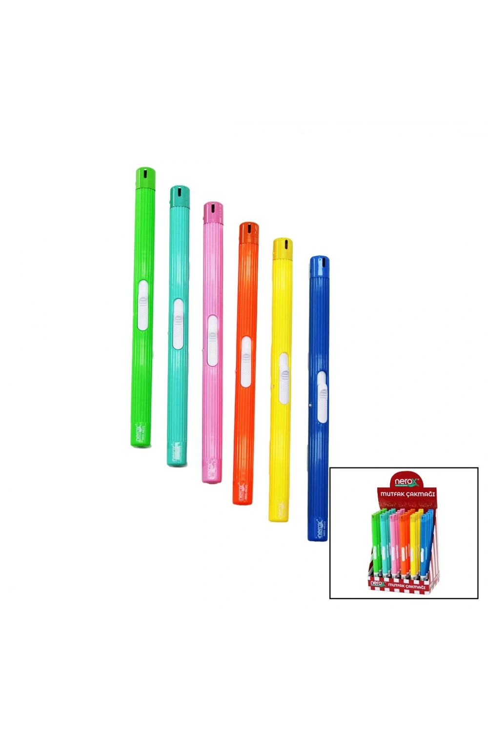 Nerox Nrx-402q ( Renkli ) ( Kalem Modeli ) Mutfak Çakmak ( İtmeli Ateşleme )*30x6