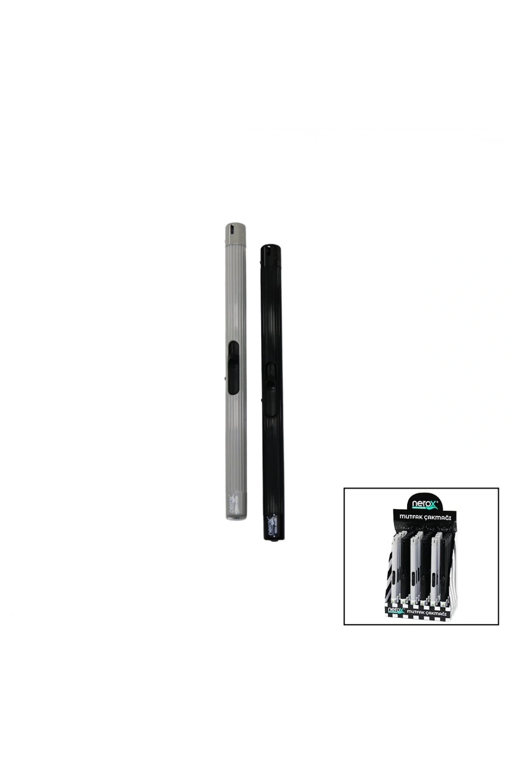 Nerox Nrx-404b ( Siyah & Gri ) ( Kalem Modeli ) Mutfak Çakmak ( İtmeli Ateşleme )*30x6
