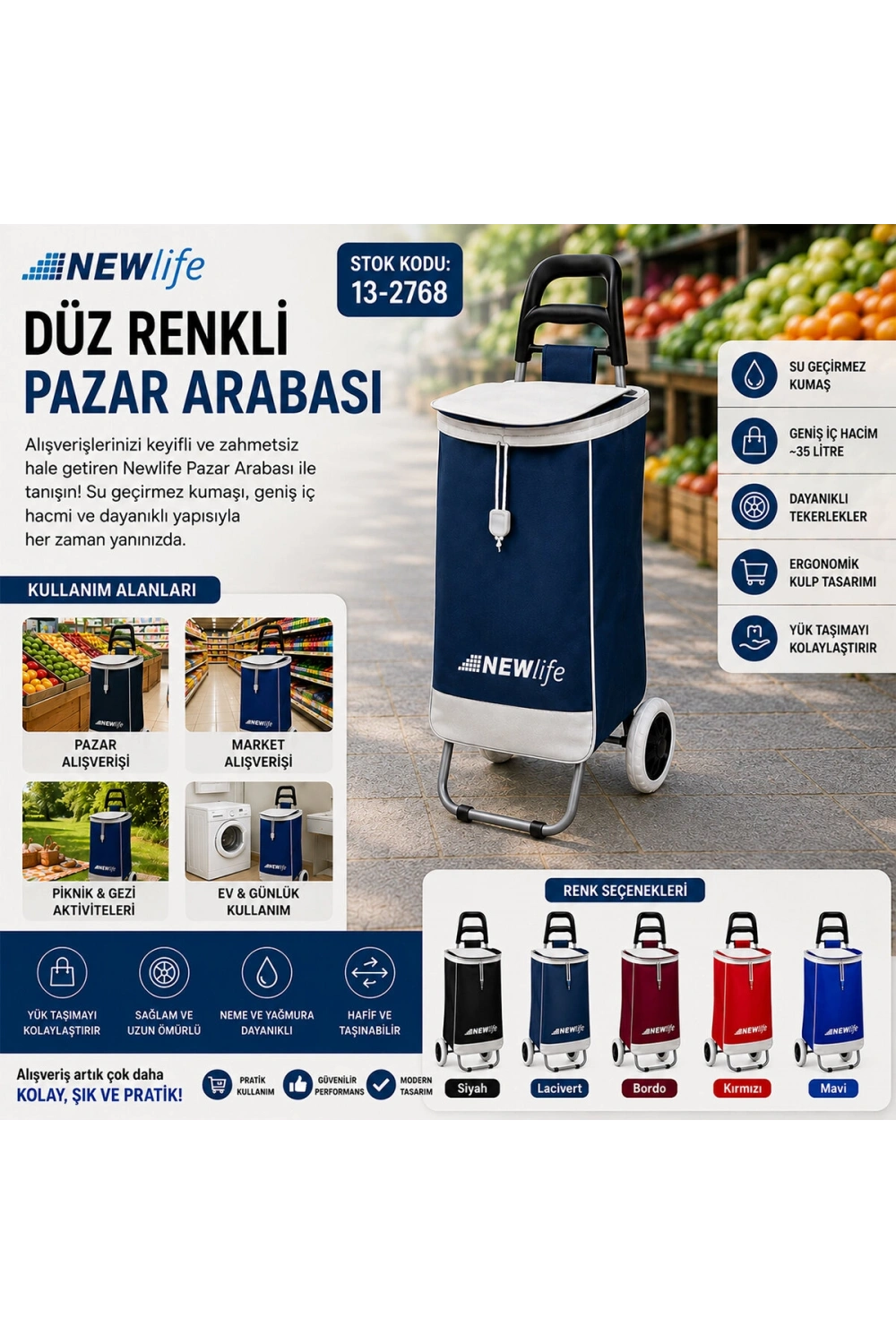 Newlife Mnc-202-212 ( Düz Renkli ) Pazar Arabası*10=k