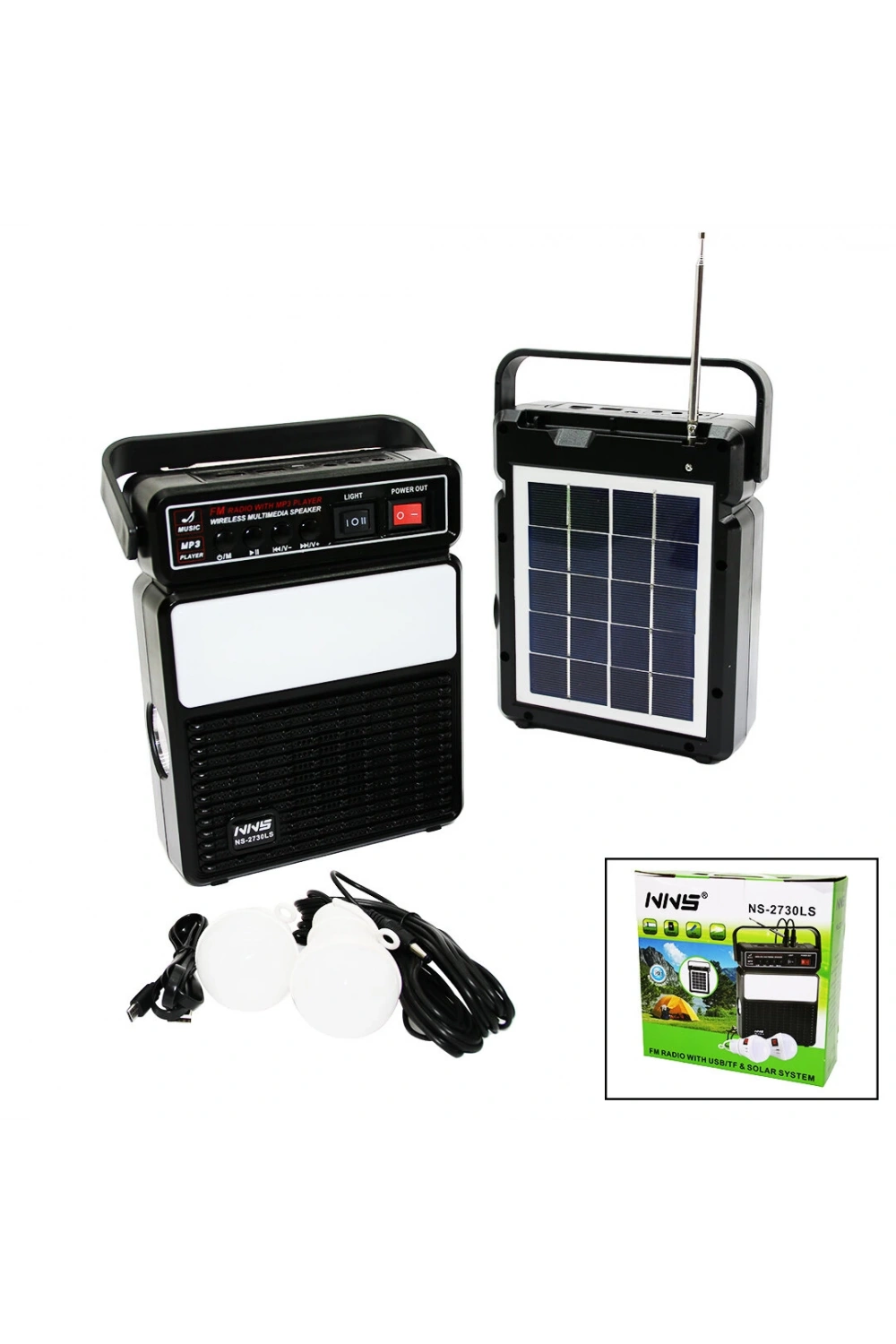 Nns Ns-2730ls ( 3ın1 & Solar) ( 2in1 Dik Model El Feneri & Radyo & Mp3) Bluetooth & Usb/ Tf Port & 2pcs Ampul Kablolu & Powerbank*30 Q9