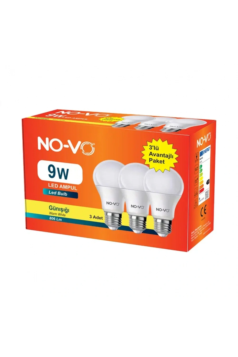 Novo 3’lü Led Ampul 9w Beyaz Işık E27