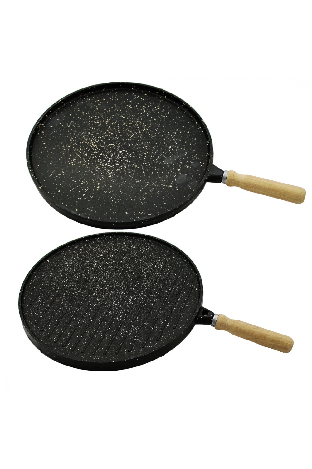 Öztef ( Çift Taraflı ) ( 34cm ) Döküm ( Bazlama & Gözleme & Izgara ) Tavası ( Ahşap Saplı )*12