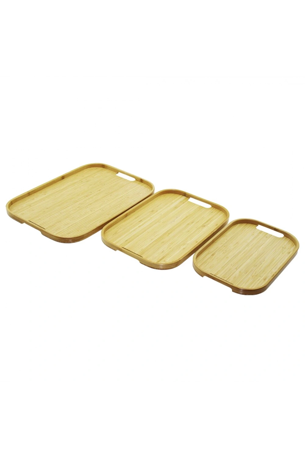 Pablıto Home Pbt-011 ( Dikdörtgen & 3 Boy ) Bambu Ahşap Tepsi Seti ( 22x33--28x40--33x45cm )*12