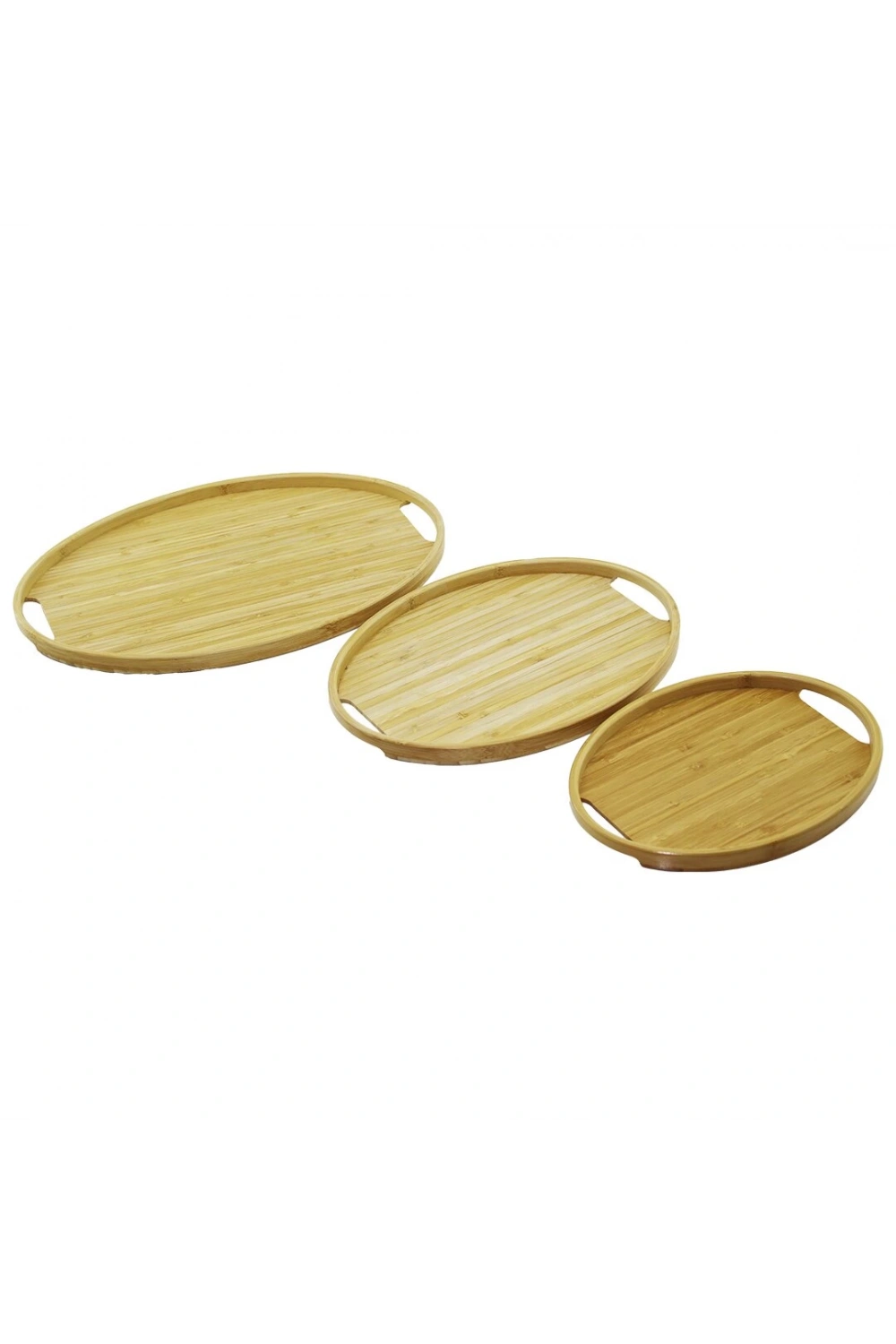 Pablıto Home Pbt-012 ( Oval & 3 Boy ) Bambu Ahşap Tepsi Seti ( 20x29--26x36--31x45cm )*12
