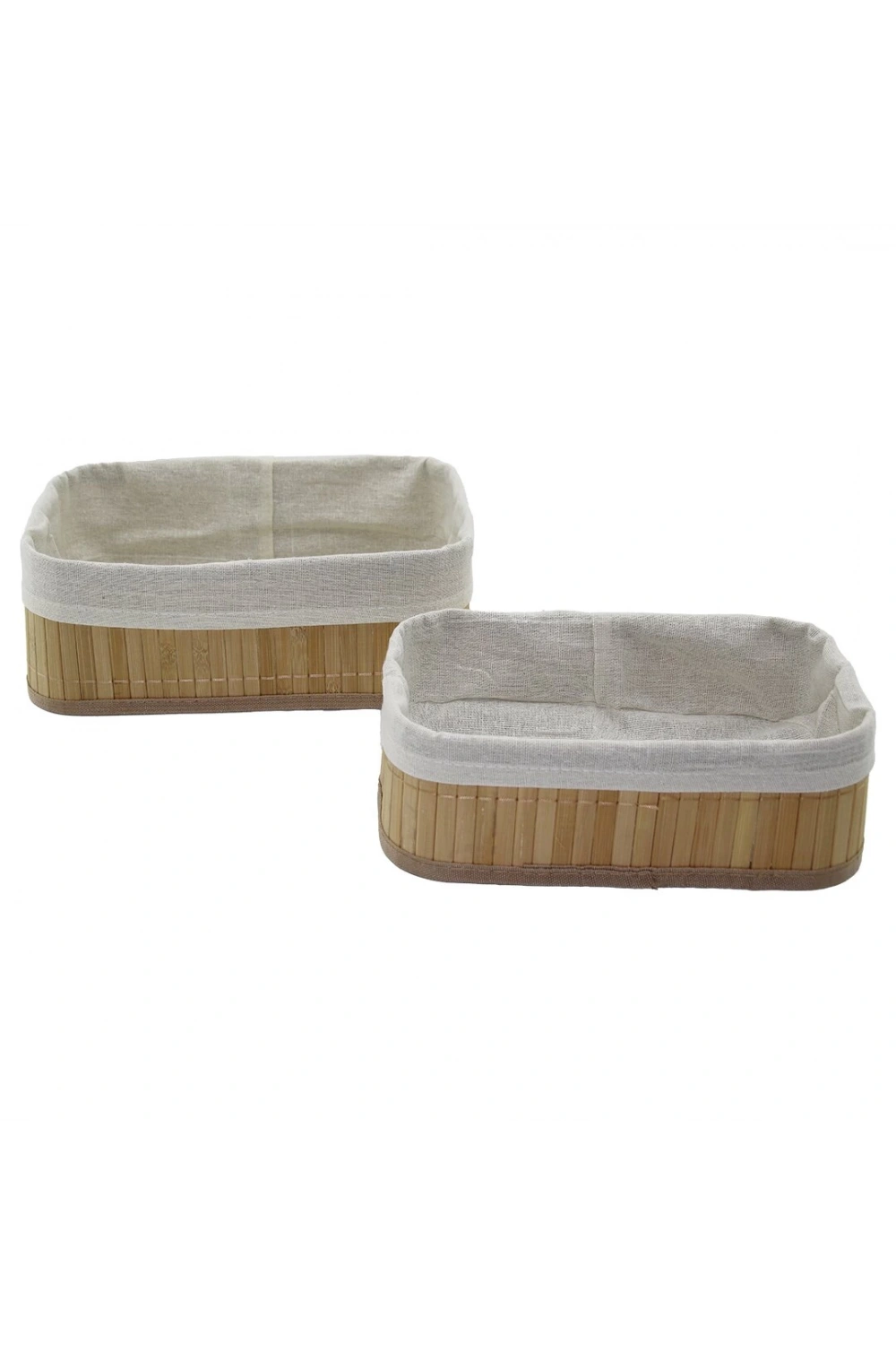 Pablıto Home Pbt-049 ( 2li ) ( D.gen ) ( Bambu Kenar ) Organizer Sepet (ahşap Altlık & Bezli) (19x27x10cm & 15x24x8cm)*60