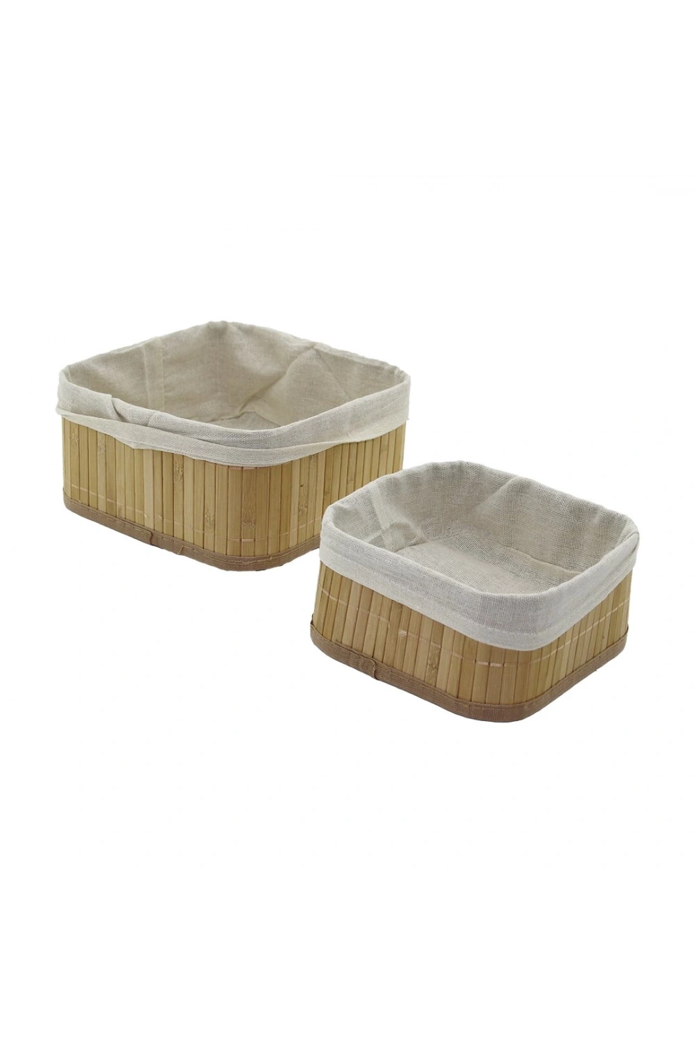 Pablıto Home Pbt-050 ( 2li ) ( Kare ) ( Bambu Kenar ) Organizer Sepet (ahşap Altlık & Bezli) (21x21x10cm & 17x17x8cm)*60