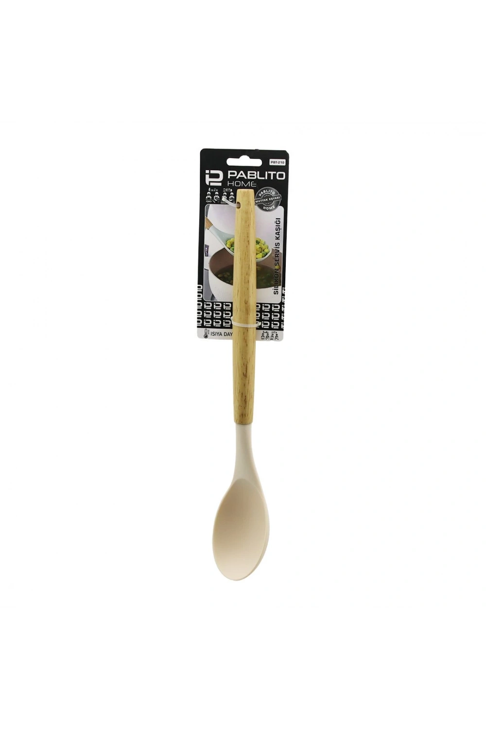 Pablıto Home Pbt-210 ( 31.5cm ) ( Silikon ) ( Servis Kaşık ) ( Ahşap Bambu Sap ) ( Isıya Dayanıklı )*24x6