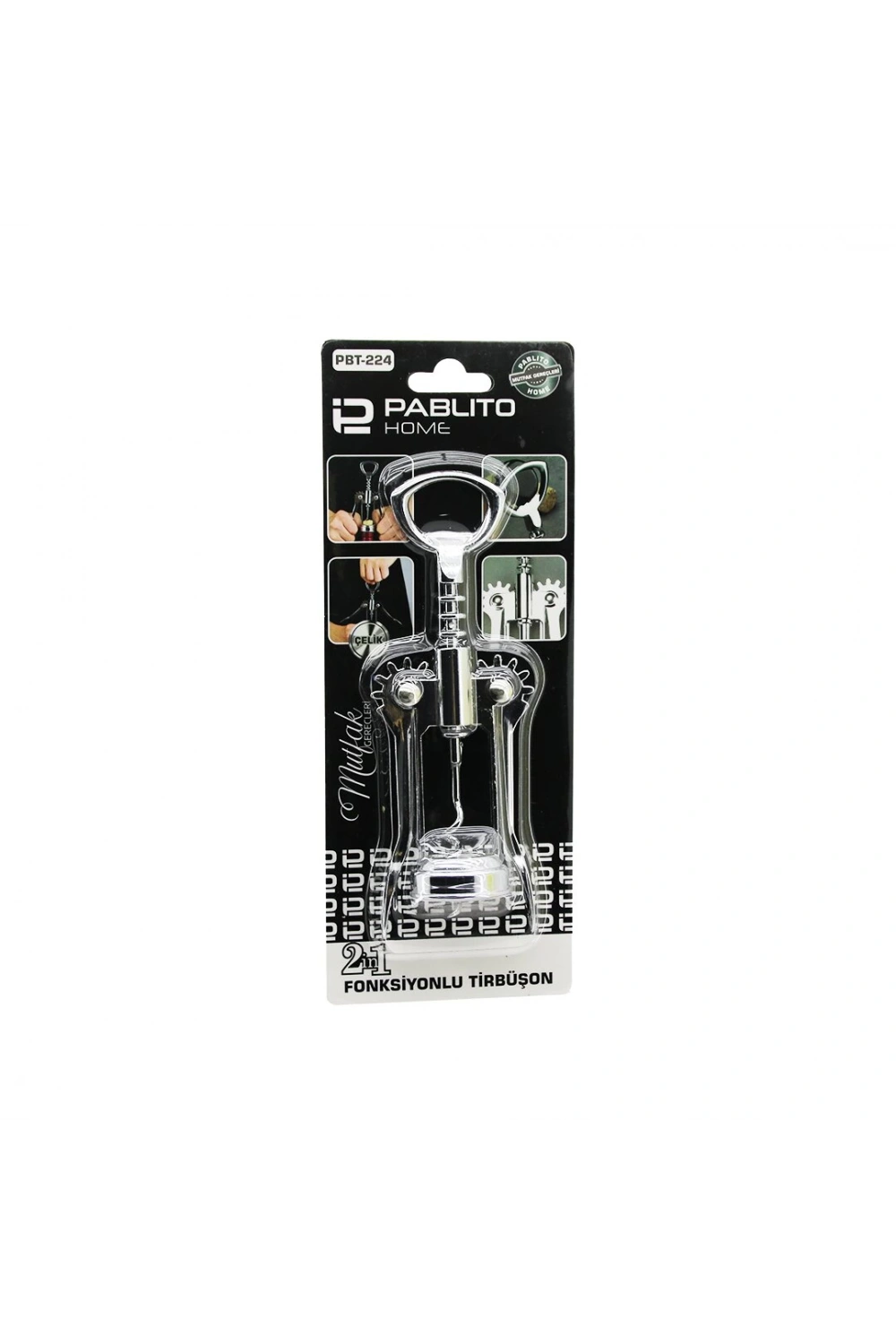 Pablıto Home Pbt-224 ( 2in1 ) Metal Çelik ( Tirbuşon & Kapak ) Açacak*120