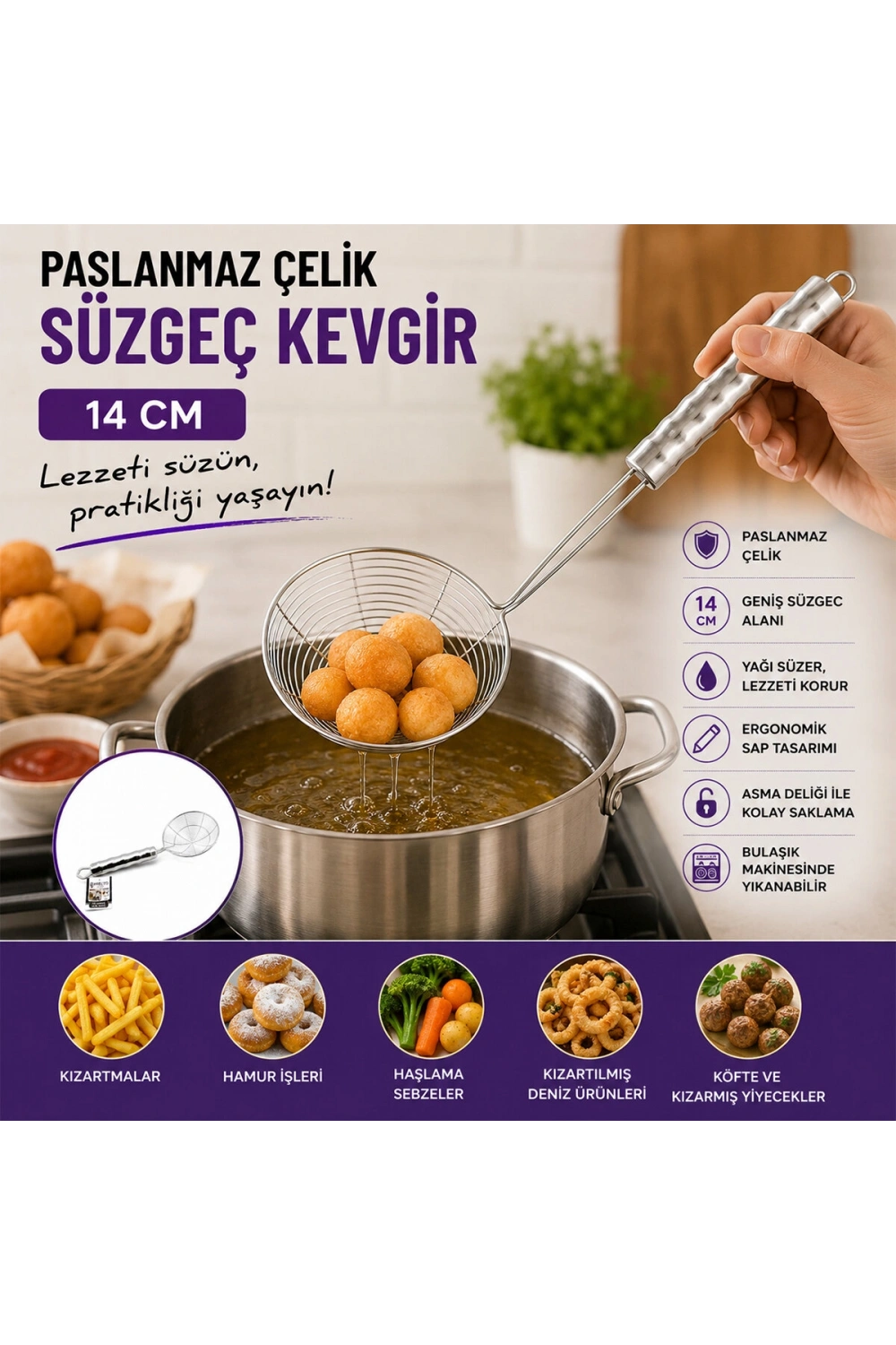 Pablıto Home Pbt-228 ( 14 ) ( Saplı ) Metal Çelik Kevgir*10x20
